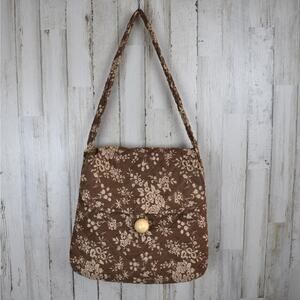 Handmade brown quilted floral print shoulder bag purse cottagecore boho vintage